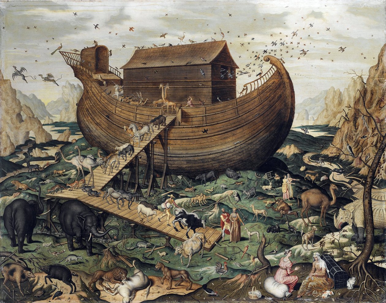 Noahs ark på bjerget Ararat - Myle, Simon de (aktiv ca 1570) - 1570 - Olie på træ - 114x142 - Privat samling af Simon de Myle