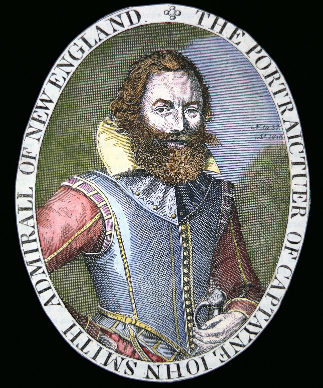 Kaptajn John Smith (1580-1631) (farvet gravering) af Simon de Passe