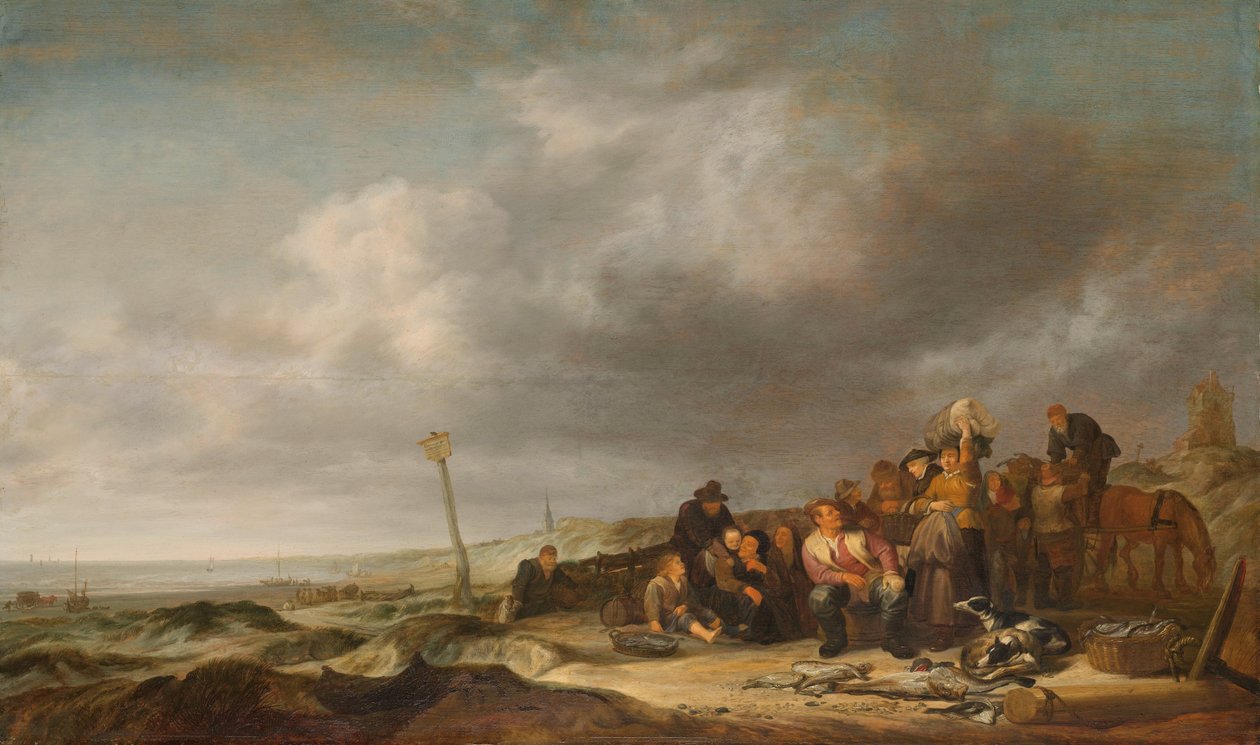 Strand med fiskere af Simon de Vlieger (attributed to)