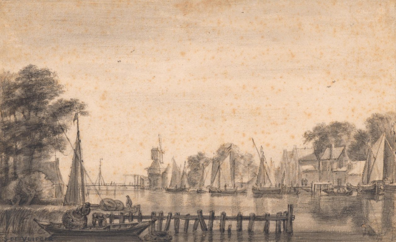 Vecht ved Weesp med møllen «De Stinkerd» af Simon de Vlieger
