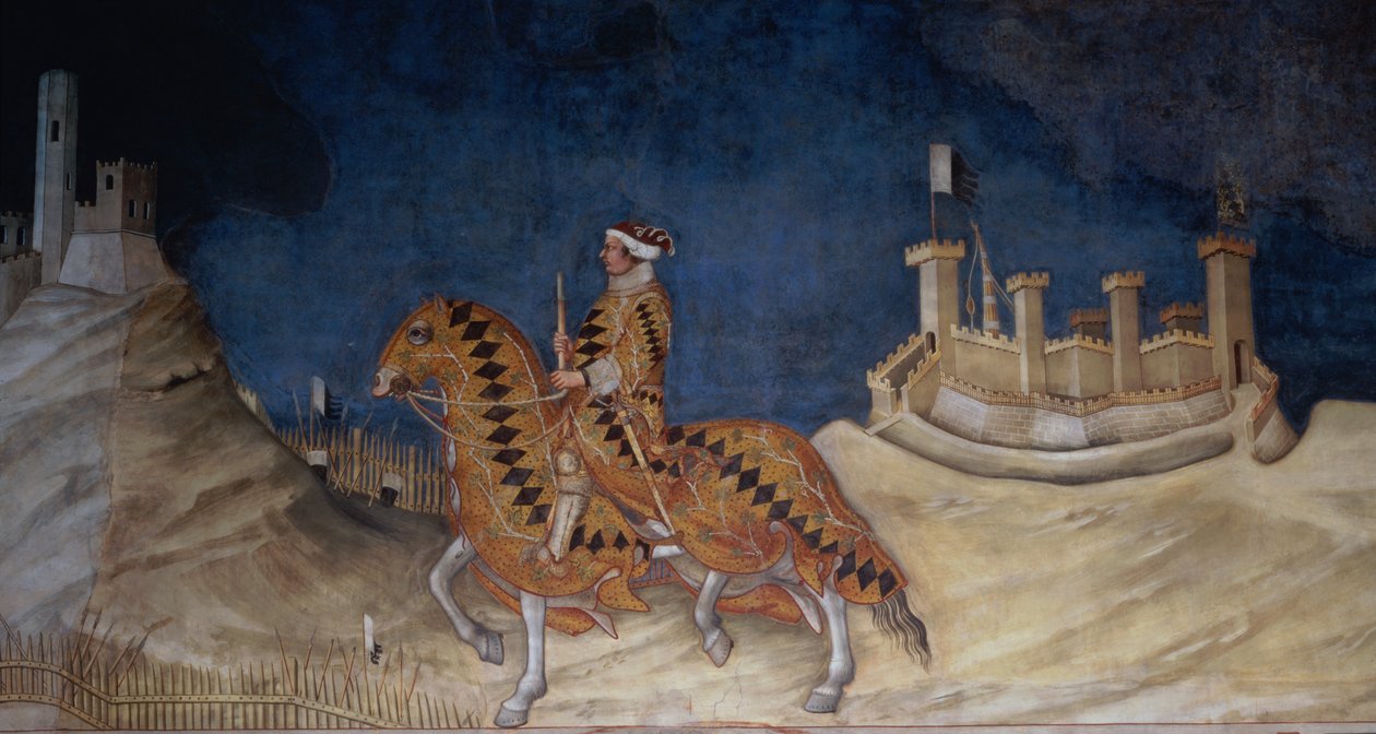 Mindehøjtidelighed for Guidoriccio da Fogliano under belejringen af Montemassi, fra Sala del Mappamondo, 1328 (detalje) af Simone Martini