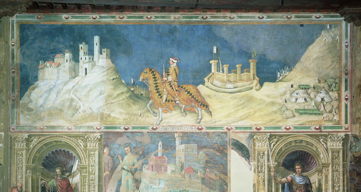 Mindehøjtidelighed for Guidoriccio da Fogliano ved belejringen af ​​Montemassi, fra Sala del Mappamondo, 1328 af Simone Martini