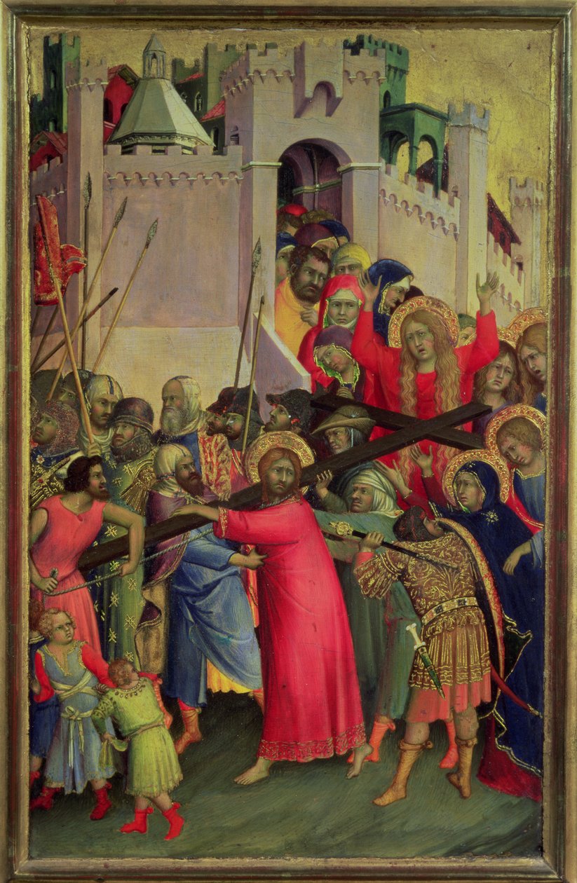 Vejen til Golgata (tempera og bladguld på panel) af Simone Martini