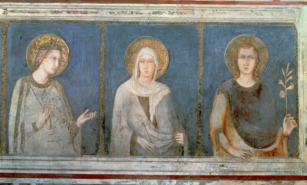Fem hellige, detalje af St. Elisabeth af Ungarn, St. Clare og en anden helgen af Simone Martini