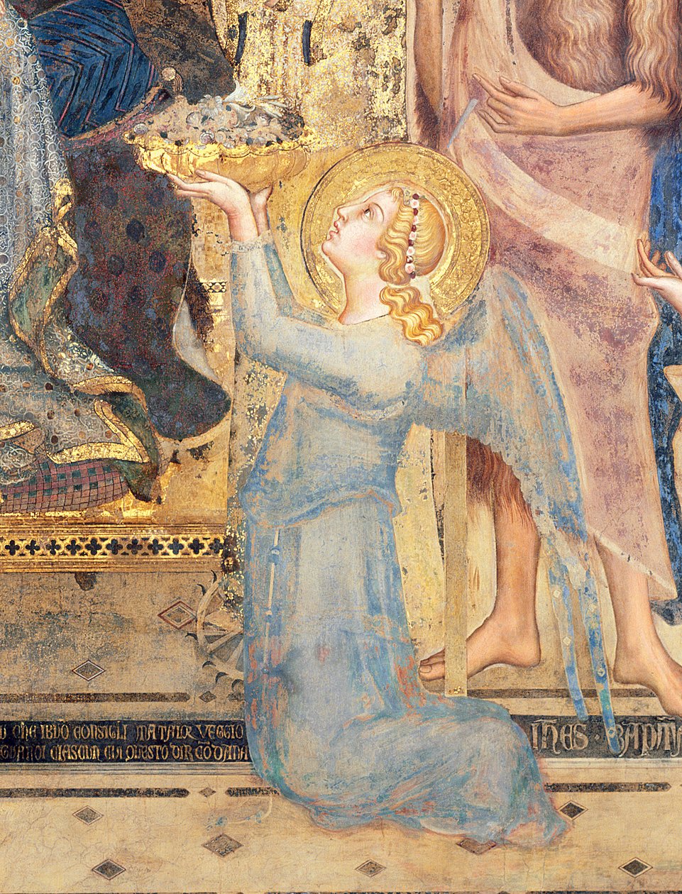 Maesta: Angel Offering Flowers to the Virgin, 1315 freskodetalje af 51591 af Simone Martini