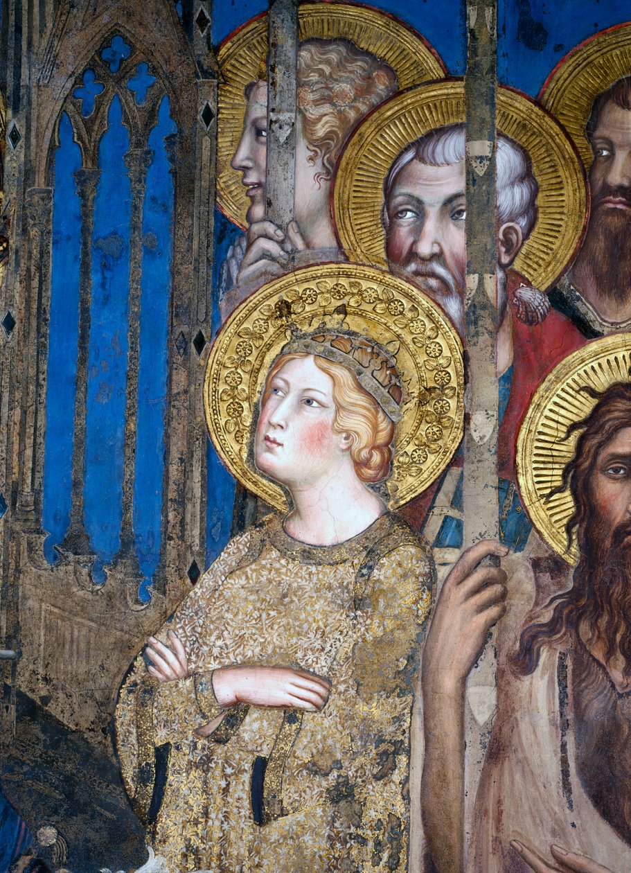 Maesta: St. Catherine of Alexandria, 1315 freskodetalje af 51591 af Simone Martini