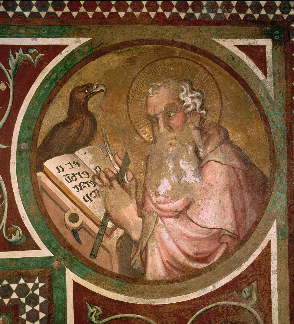Maesta: St. John the Evangelist, detalje fra rammen, 1315 (detalje af 51591) af Simone Martini