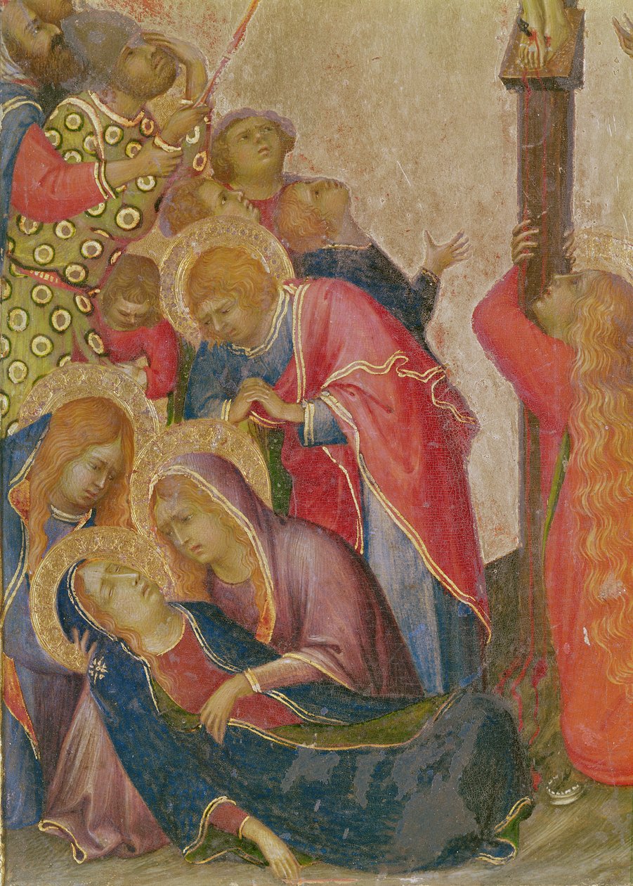 The Strike of the Lance-detalje af gruppen omkring Virgin-temperaet på panelet af Simone Martini