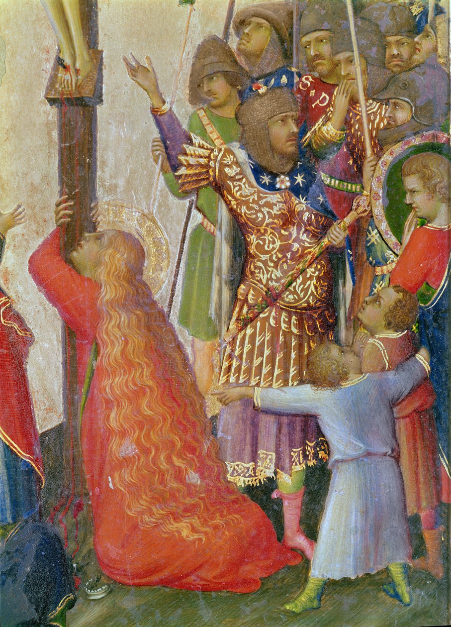 The Strike of the Lance detalje af gruppen omkring Mary Magdalene tempera på panelet af Simone Martini