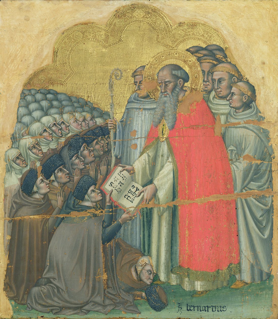 Den hellige Bernard Tolomeo (1272-1348), der giver sin orden en regel (tempera på lærred) af Simone dei Crocifissi