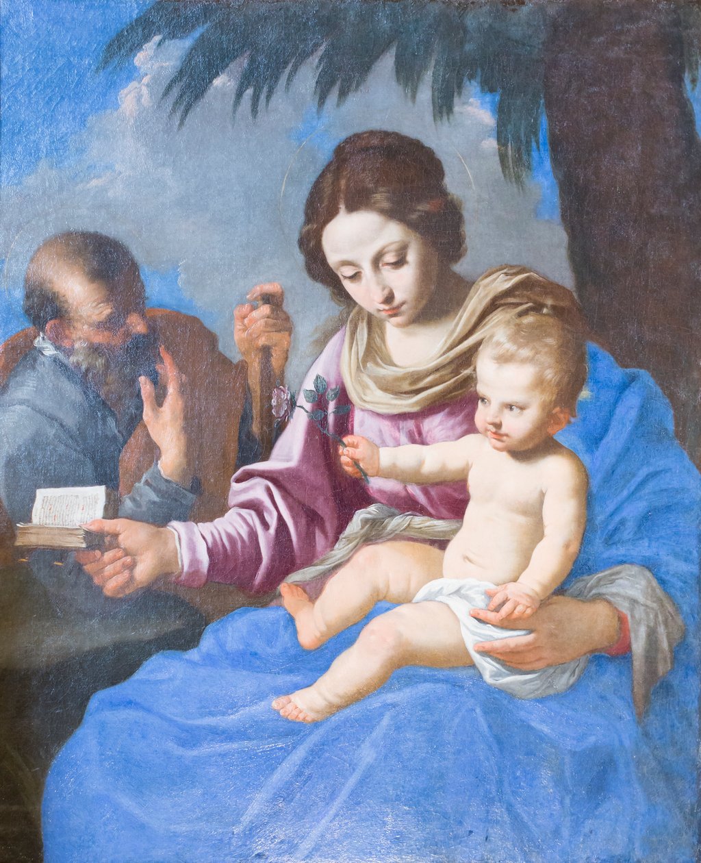 Hellig Familie (olie på lærred) af Simone Cantarini
