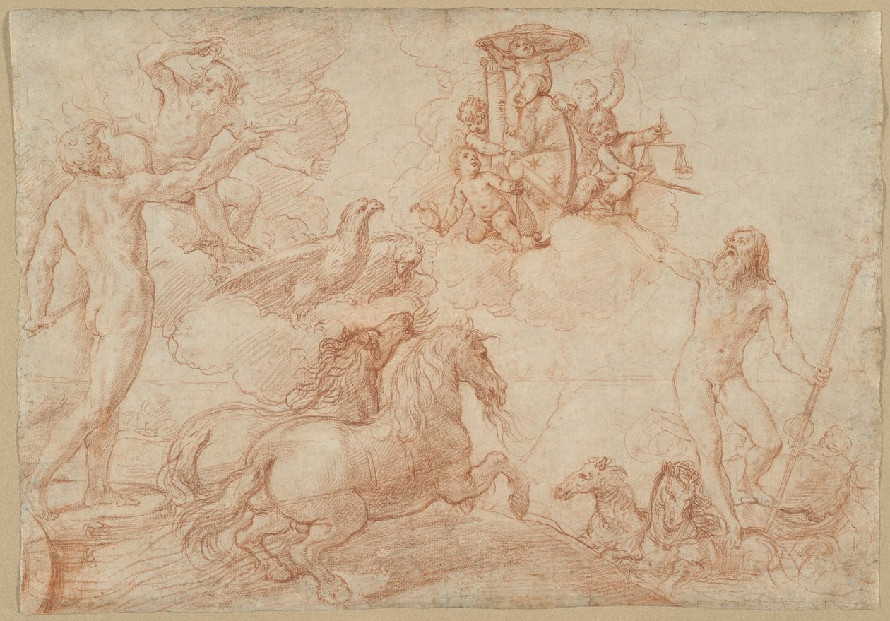 Jupiter, Neptun og Pluto hylder kardinal Borgheses våbenskjold af Simone Cantarini