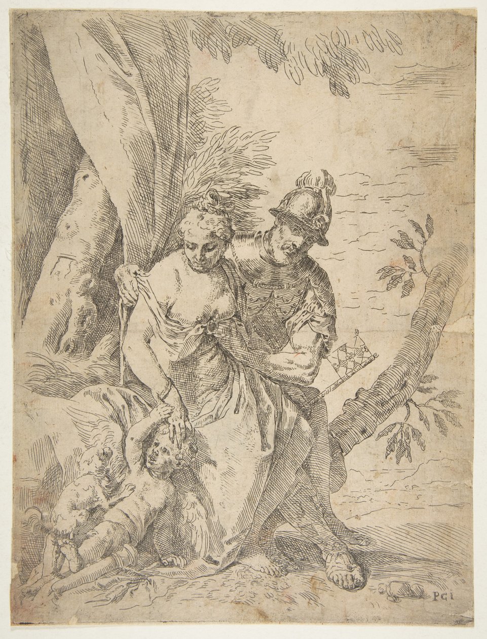 Mars, Venus og Amor, ca.1637-1639. af Simone Cantarini