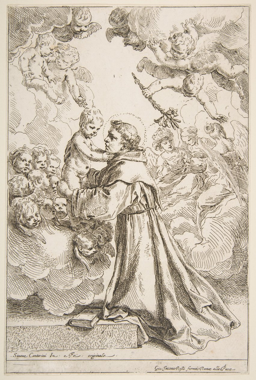 Sankt Antonius af Padua tilbeder Kristusbarnet i herlighed af Simone Cantarini