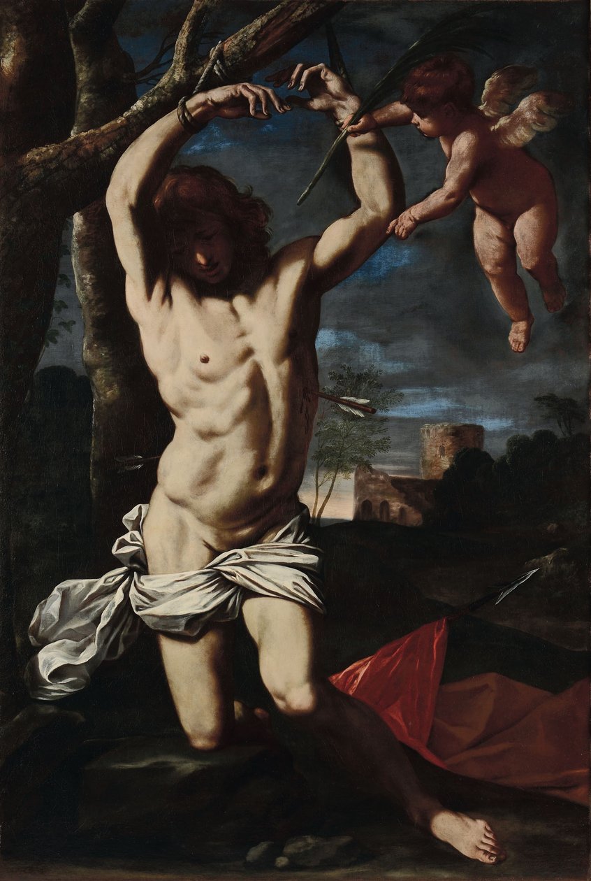 Sankt Sebastian og en engel af Simone Cantarini