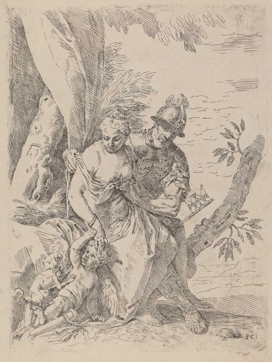 Mars, Venus og Amor af Simone Cantarini after Veronese