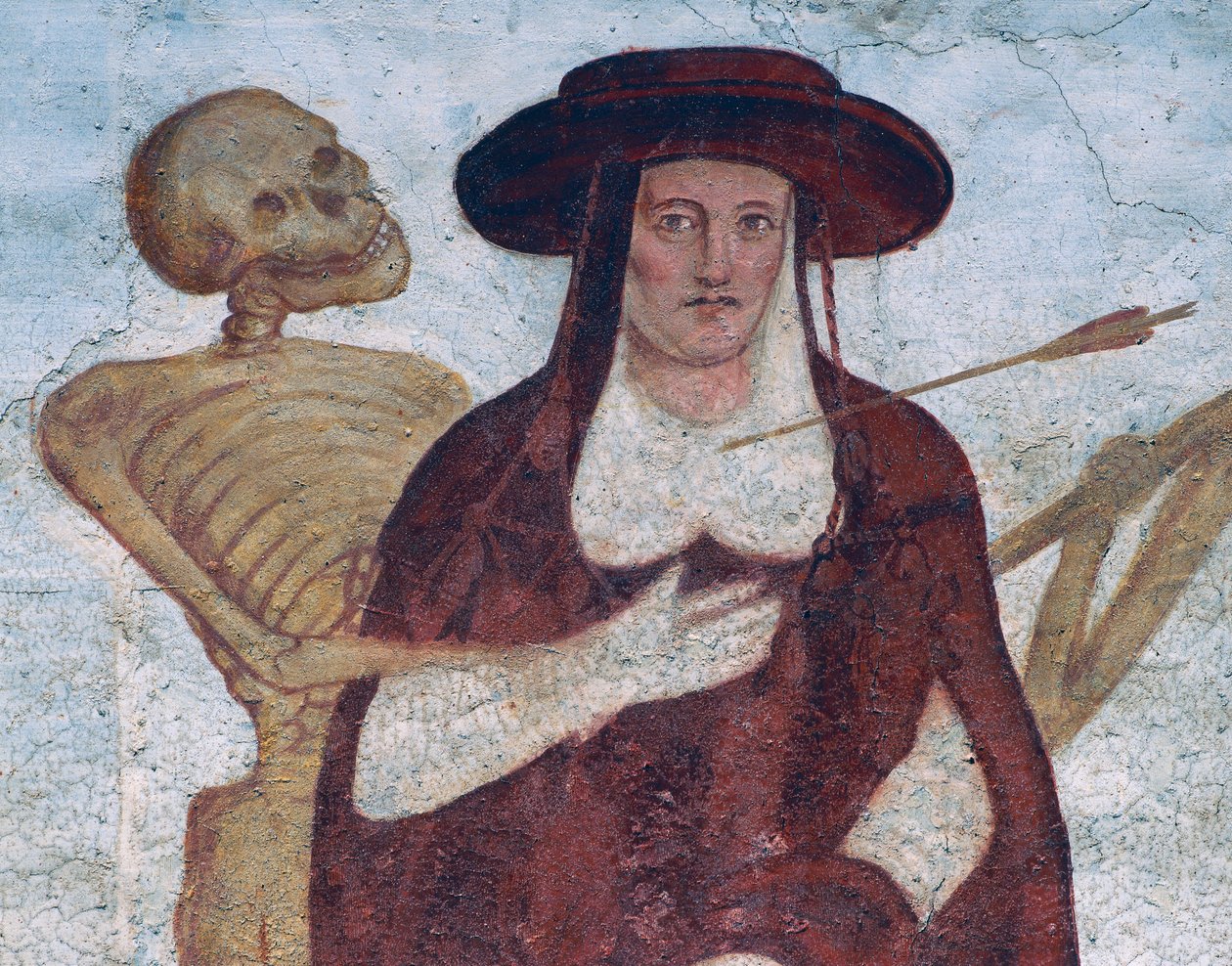 Kardinal og død, detalje fra Dødedansen af Simone II Baschenis
