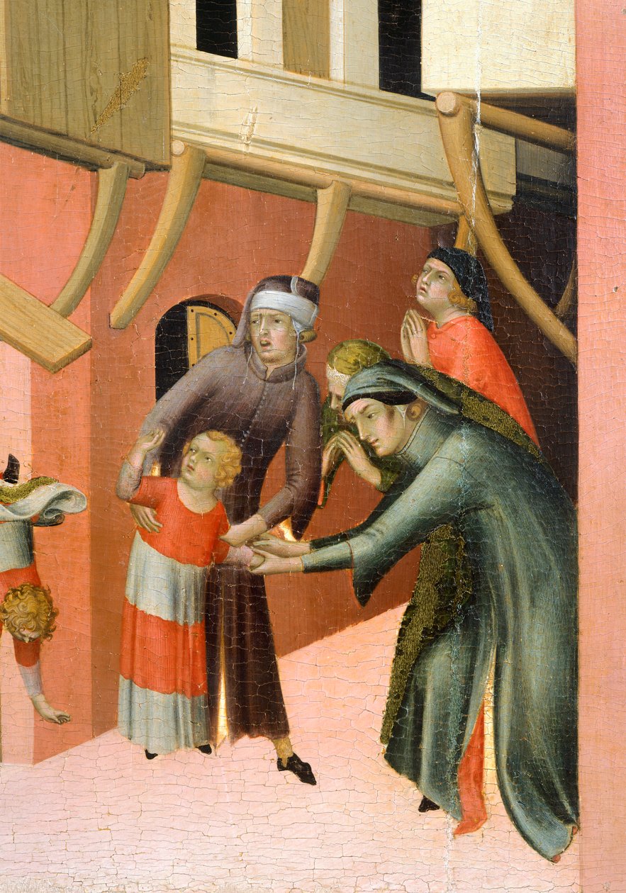 Altertavle med titlen Blessed Agostino Novello og historier om hans liv, af Simone Martini (1283-1344), olie på lærred, 200x256 cm, detalje, ca 1330 af Simone Martini