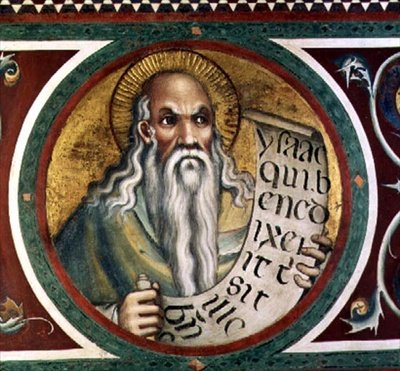 Maesta: Isaac, detalje fra rammen af Simone Martini