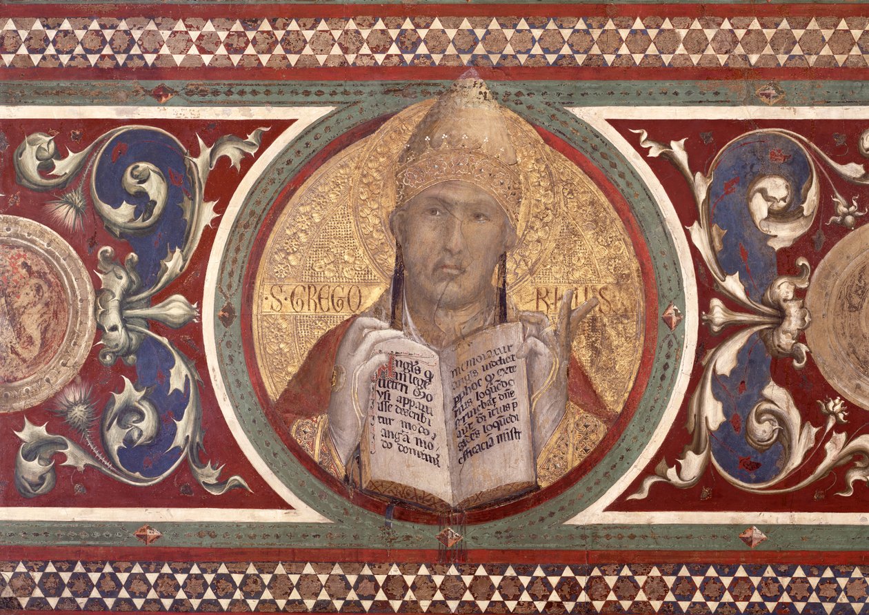 Maesta: St. Gregory, detalje fra rammen, 1315 freskodetalje af 51591 af Simone Martini