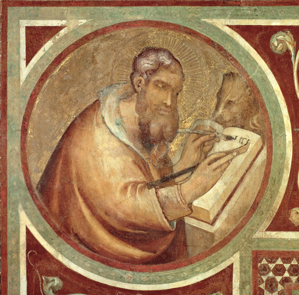 Maesta: St. Mark with the Lion, detalje fra rammen af Simone Martini
