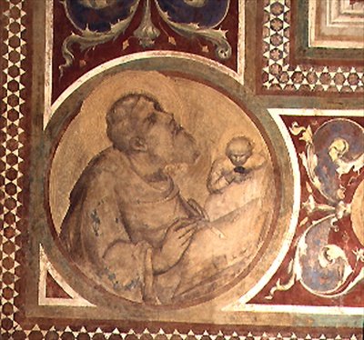 Maesta: St. Matthew and the Angel, detalje fra rammen af Simone Martini
