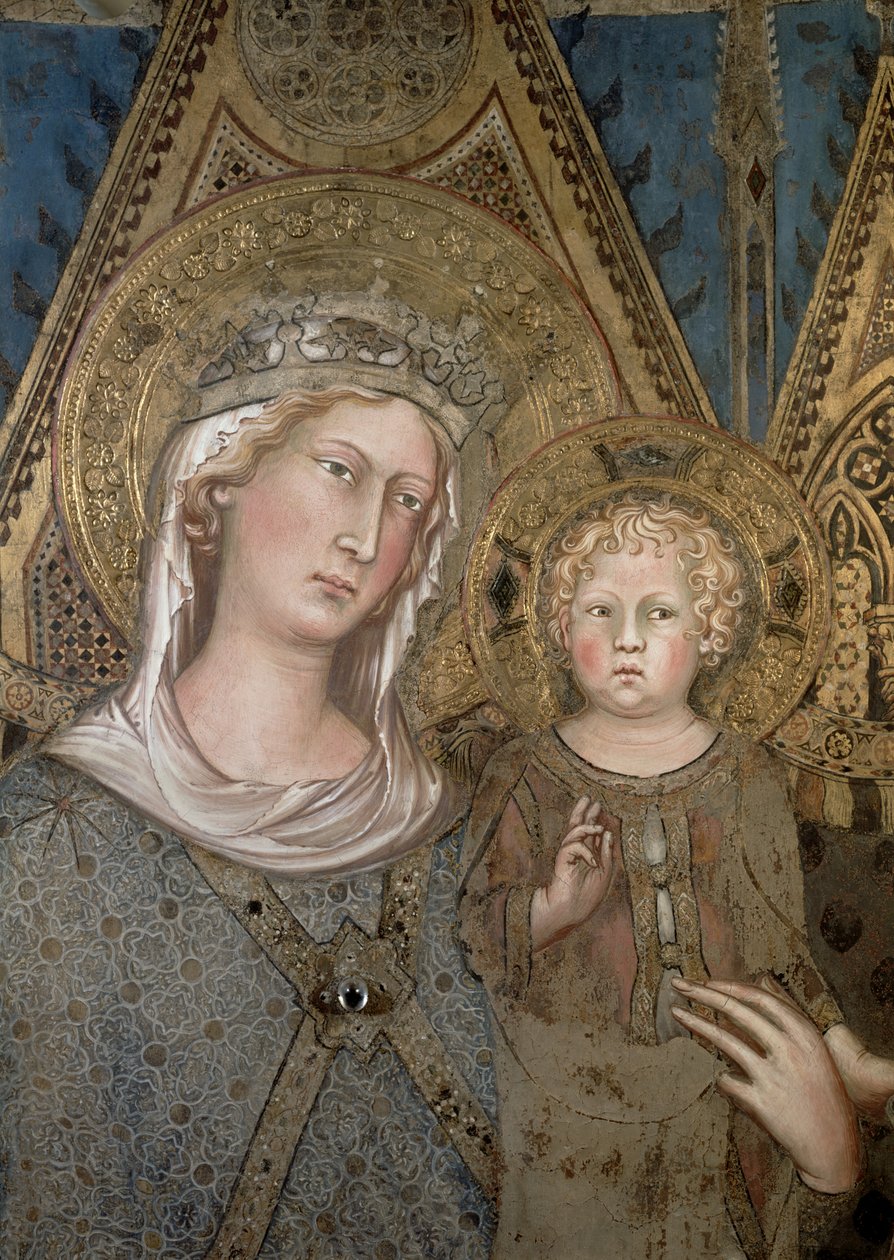 Maesta, detalje af Madonnaen og barnet, 1315 freskodetalje af 51591 og 79367 af Simone Martini