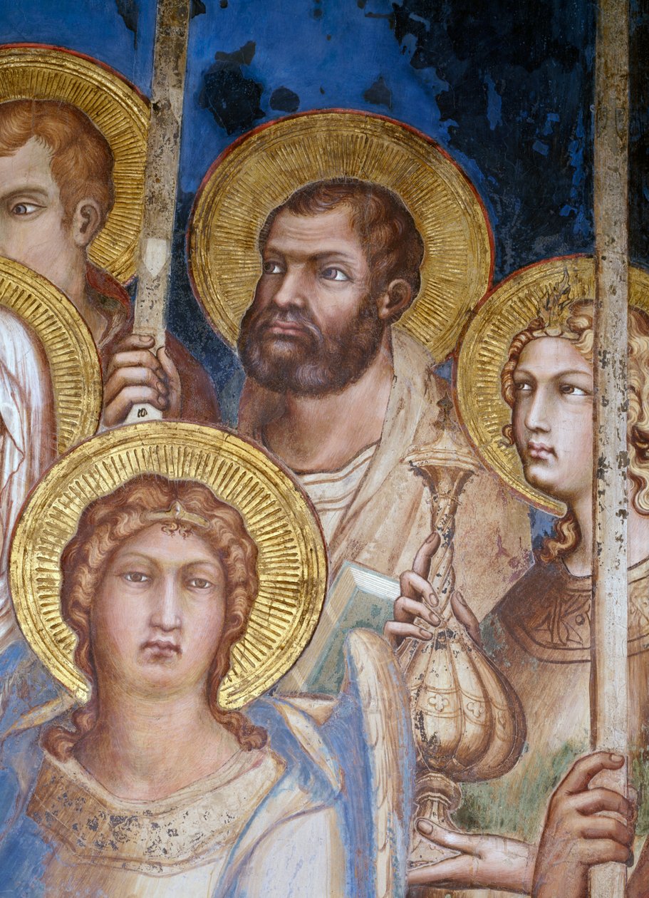 Maesta, detalje af helgenerne, 1315 fresko af Simone Martini