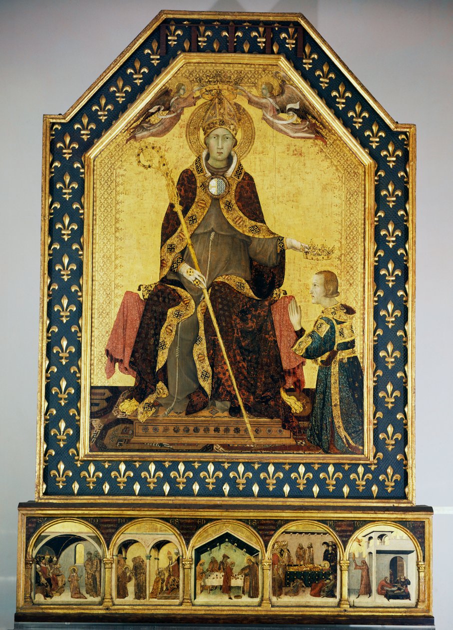 Saint Louis biskop af Toulouse, der kroner sin bror Robert af Anjou, konge af Napoli af Simone Martini
