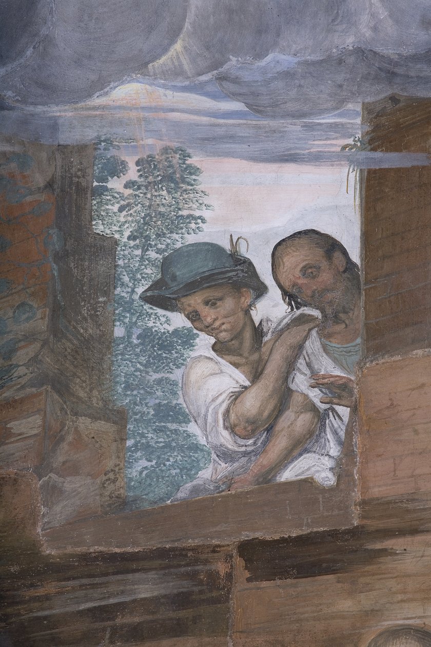 Tilbedelse af hyrderne, 1578-82 (detalje af 3497111) af Simone Veneziano Peterzano