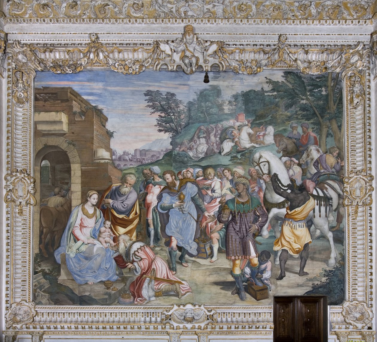 Magiernes tilbedelse, præstedømmet, 1578-82 af Simone Veneziano Peterzano