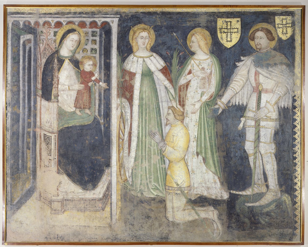Madonna og barn med St. Catherine, St. Ursula, St. George og protektor, Theodoric of Chur af Simone da Corbetta