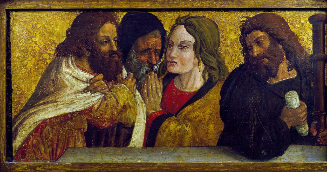 Den sidste nadver, detalje af predella fra polyptyk af Simone da Firenze, Santi Pietro e Paolo-kirken, San Chirico Raparo (Potenza), Basilicata, Italien. af Simone da Firenze
