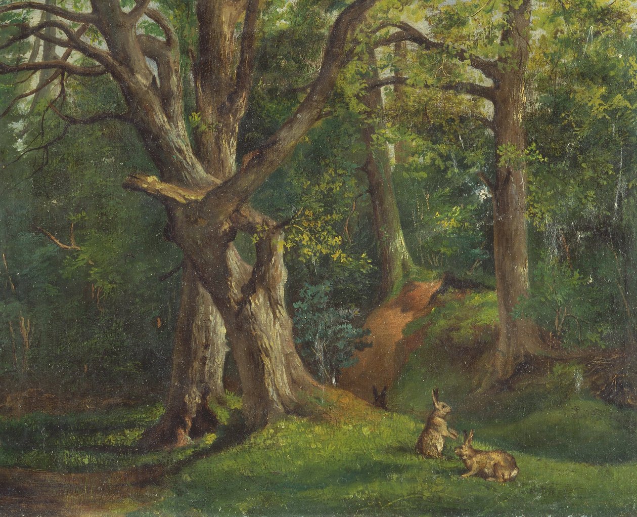 Skovscene med kaniner af Hubert von Herkomer