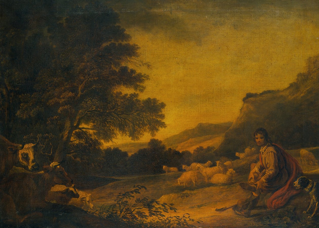 Landskab med kvæg (en ung hyrde med sin flok) af Sir Peter Francis Bourgeois