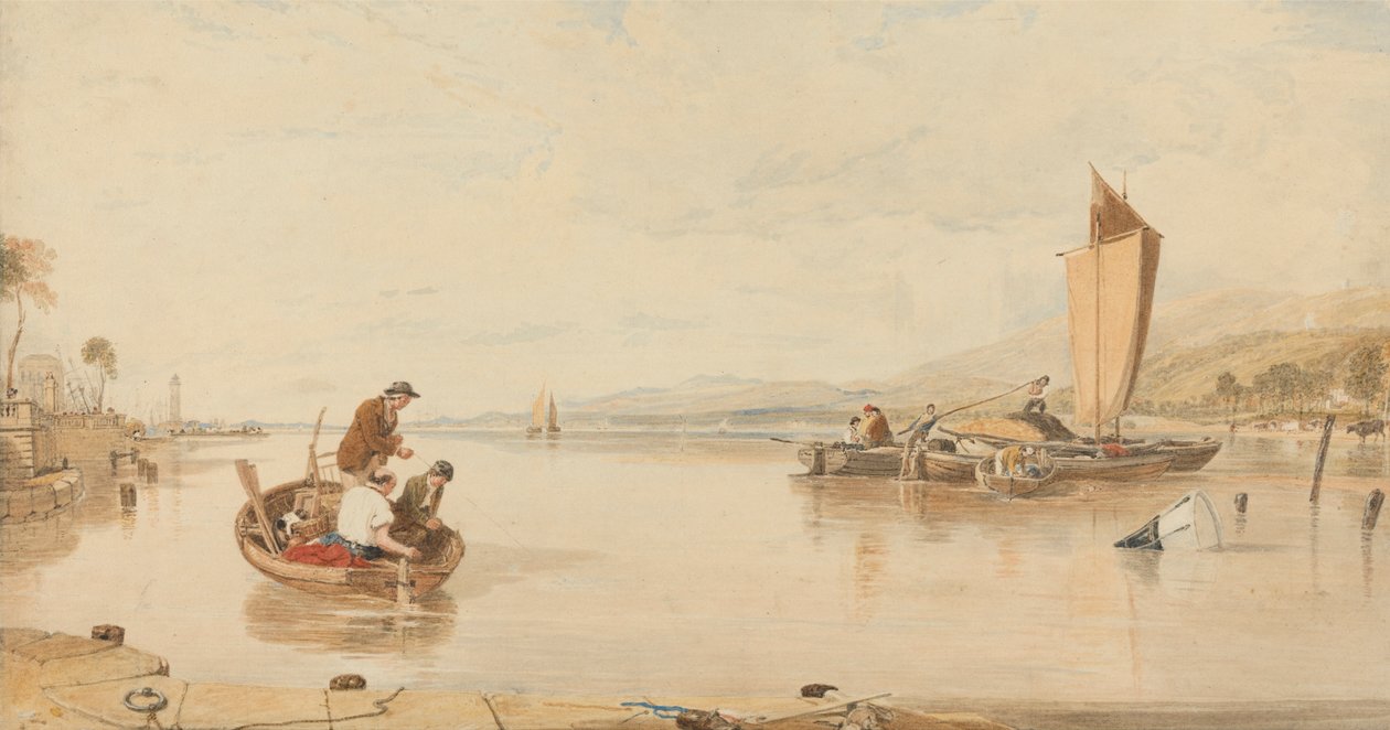 Dead Calm: Både ud for Cowes Castle af Sir Augustus Wall Callcott