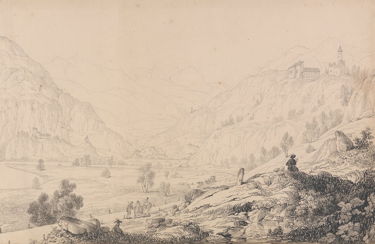 Album med 30 udsigter i Tyrol og Italien: Wafensteins slotte [?], Sprechenstein og Reifenstein nogle kilometer fra Brenner, 27. oktober 1840 af Sir Charles D