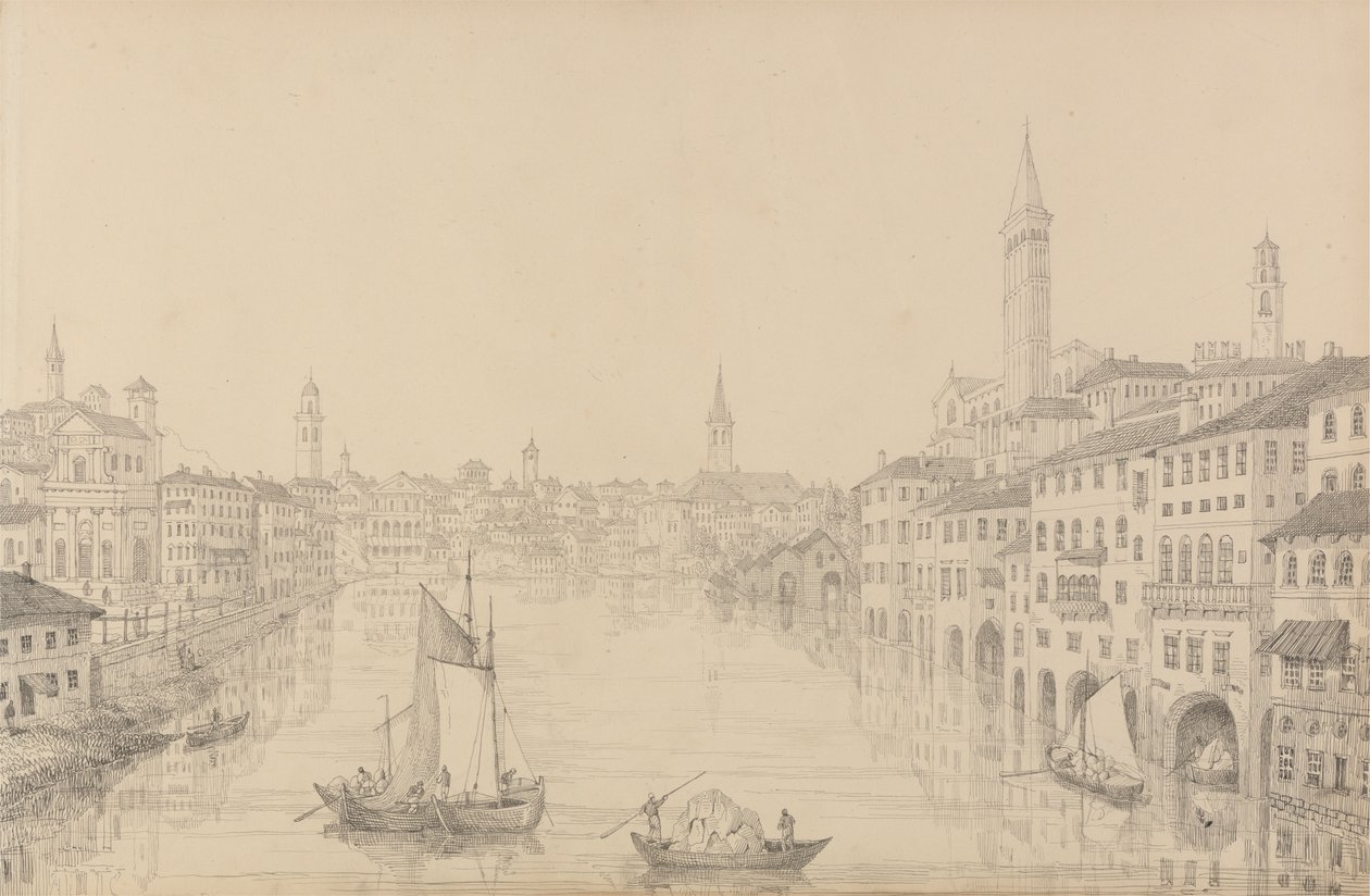 Album med 30 udsigter i Tyrol og Italien: Byen Verona fra broen, 1. november 1840 af Sir Charles D