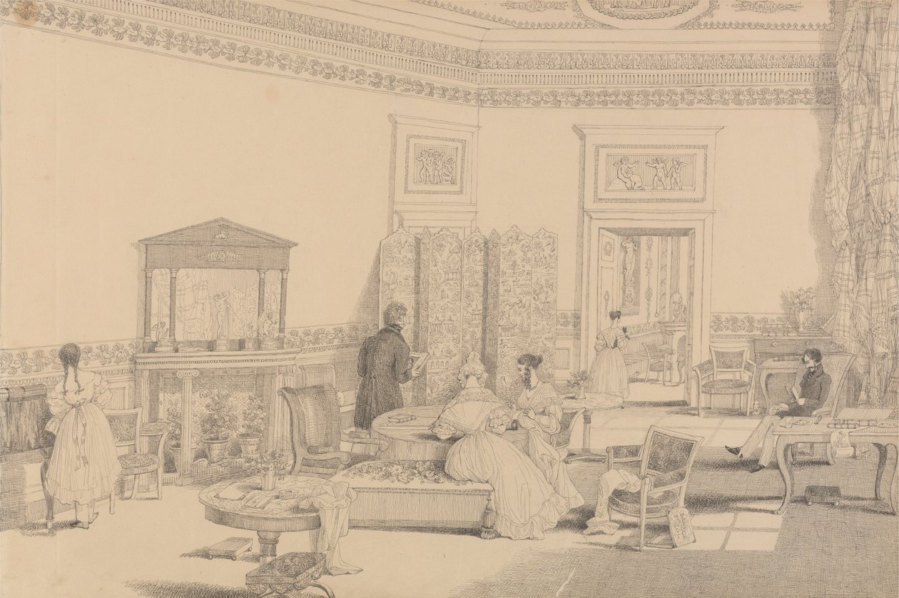 Album med 30 visninger i Tyrol og Italien: Drawing Room, Casino Pecori 12. oktober 1841 af Sir Charles D