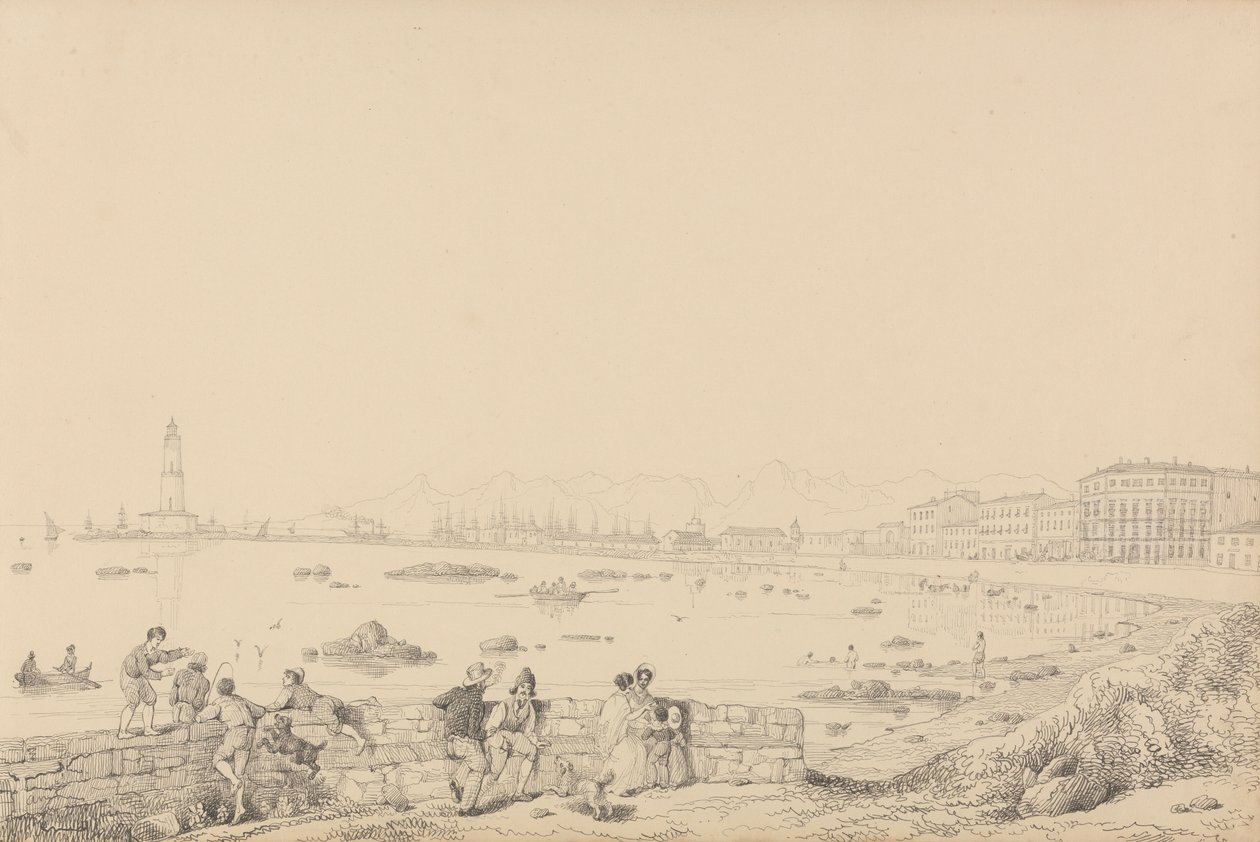 Album med 30 visninger i Tyrol og Italien: Leghorn, Villa Caprille - General View 1. september 1841 af Sir Charles D