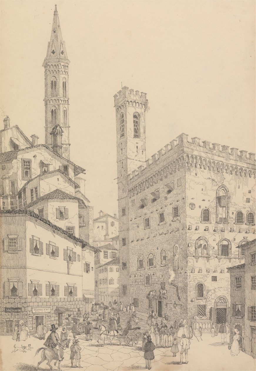 Album med 30 udsigter i Tyrol og Italien: Sydlig udsigt over Barqello eller Statsfængslet og Badias Spire 3.d. maj 1842 af Sir Charles D