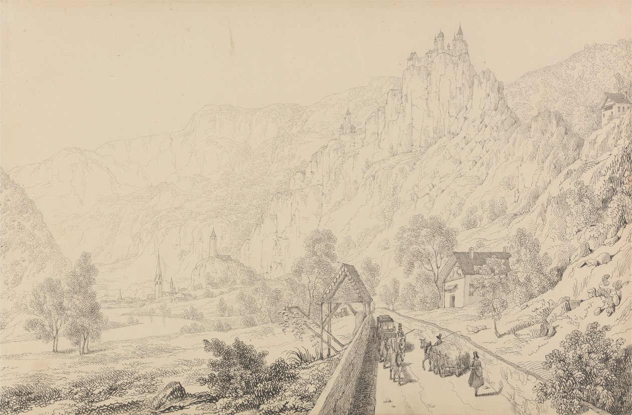 Album med 30 udsigter i Tyrol og Italien: Ruinerne af Nonneklostret Seben nær Klausen, 27. oktober 1840 af Sir Charles D