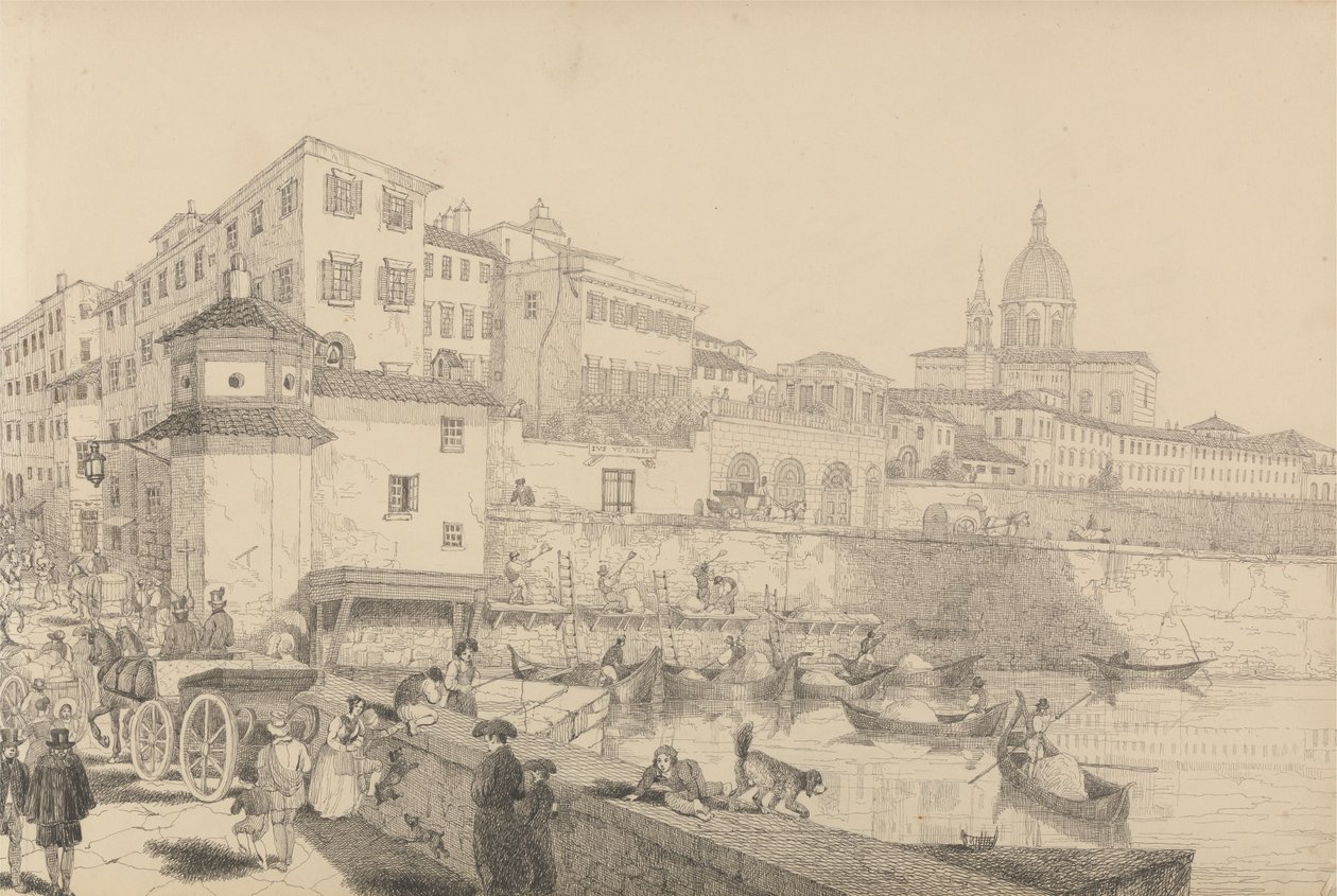 Album med 30 udsigter i Tyrol og Italien: Udsigt over Casino Pecori på lungen Arno, Sir Charles D
