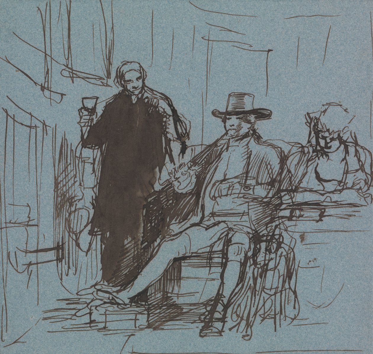 Kaptajn Locker siddende ved et bord med sin datter; en Butler, der står ved siden af ham af Sir David Wilkie