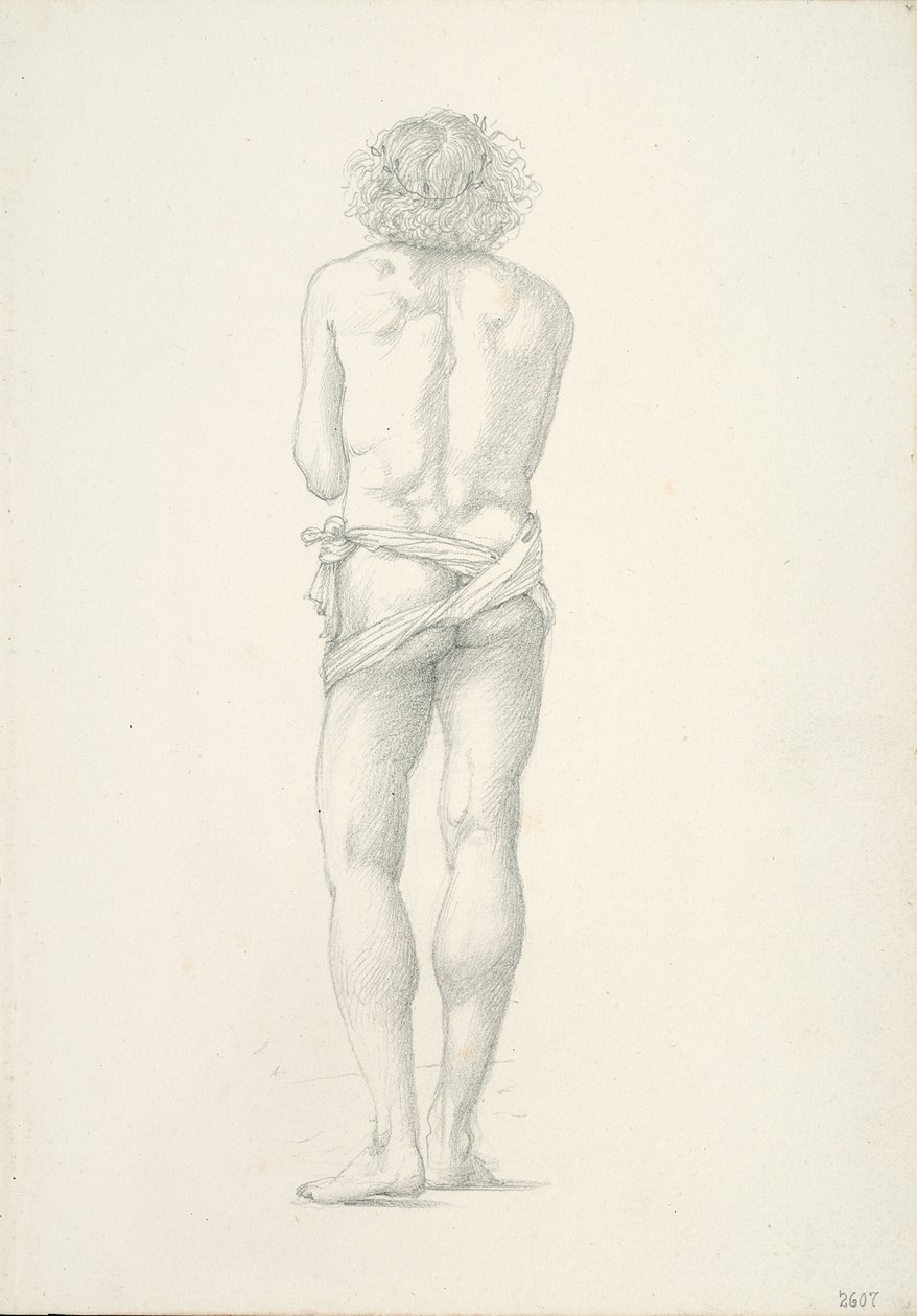 Set bagfra af stående mandlig nøgen af Sir Edward Burne Jones