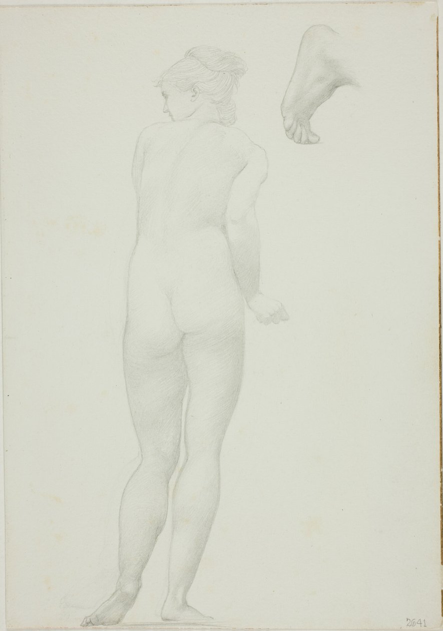 Bagsidebillede af stående nøgen kvinde og skitse af en fod af Sir Edward Burne Jones