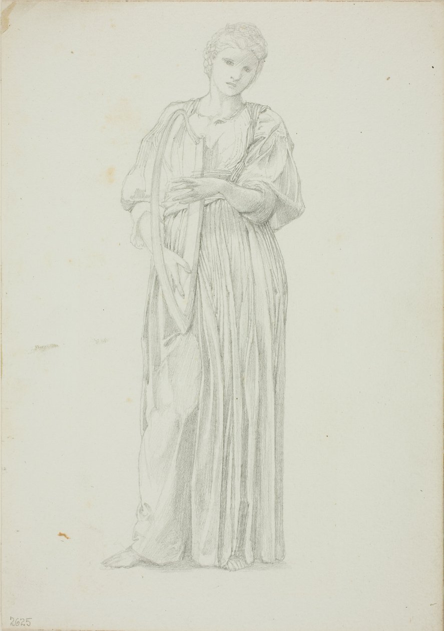 Draperet figur af kvinde, der spiller på en harpe af Sir Edward Burne Jones
