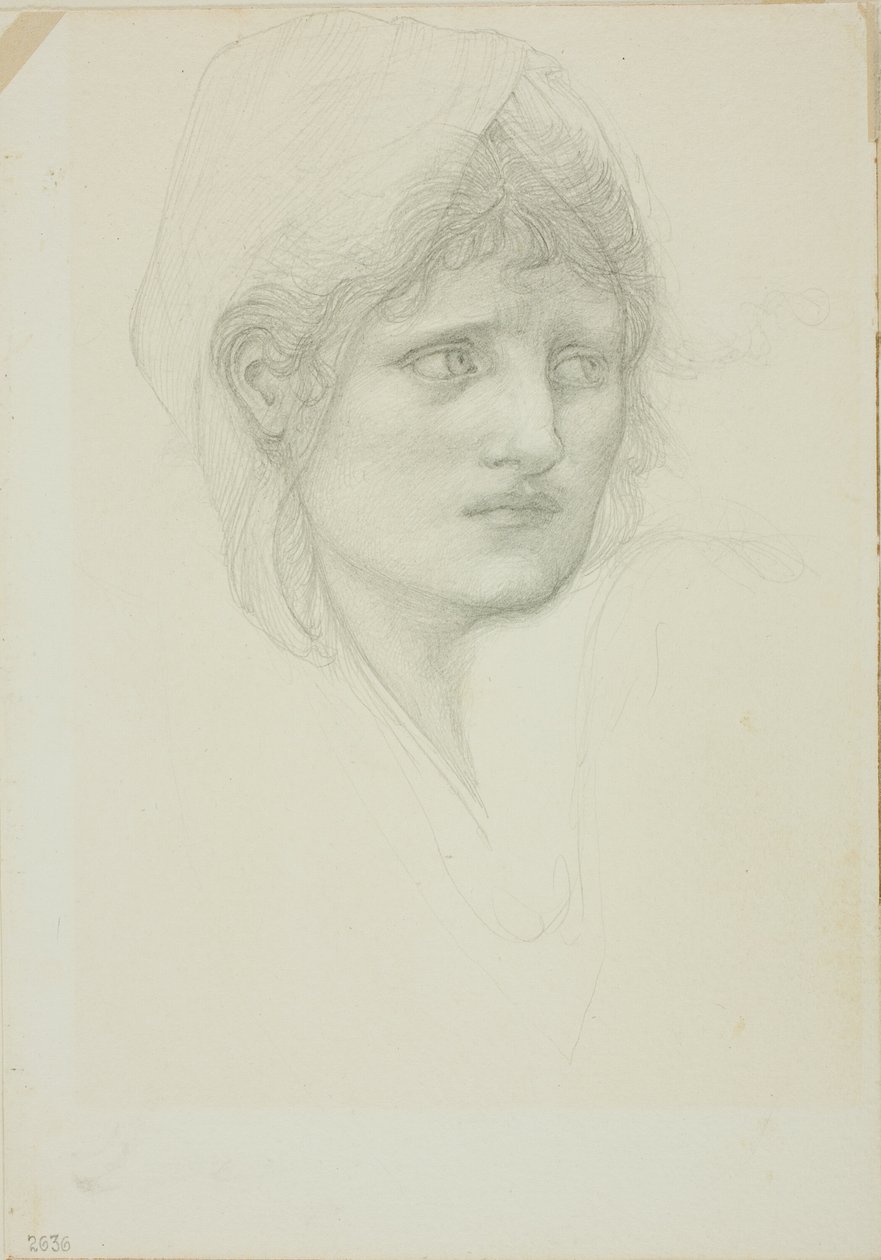 Draperet hoved, øjnene kigger mod højre af Sir Edward Burne Jones