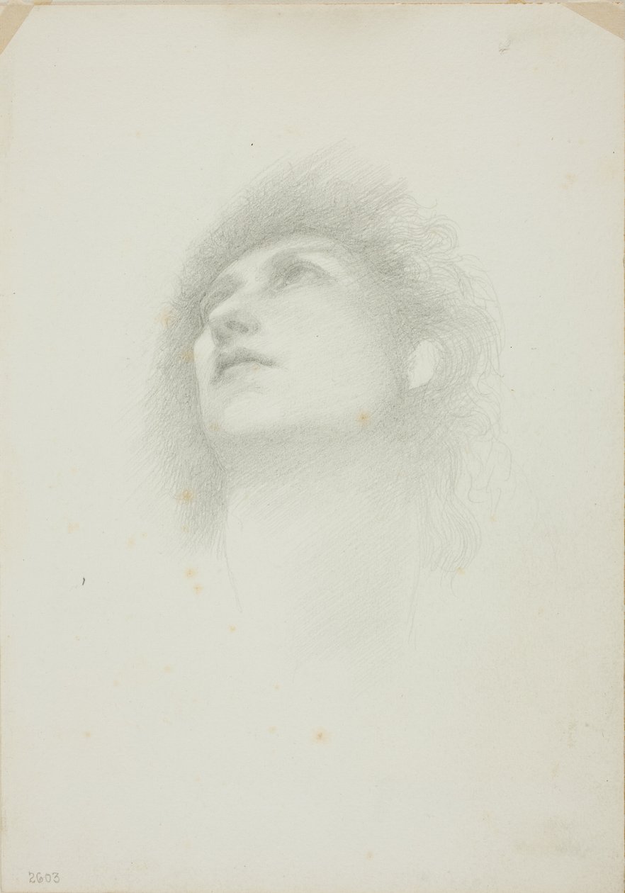 Hovedet af en kvinde med ansigtet opadvendt af Sir Edward Burne Jones