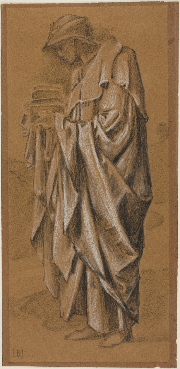 Stående draperet figur i profil til venstre af Sir Edward Burne Jones